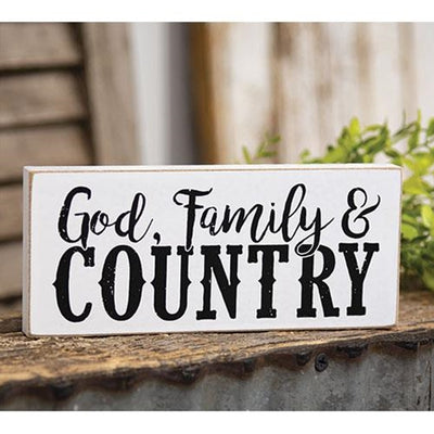 God Family & Country Small Wooden Block Sign