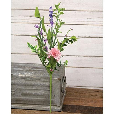 Pink Chrysanthemum & Iris 19" Faux Floral Pick