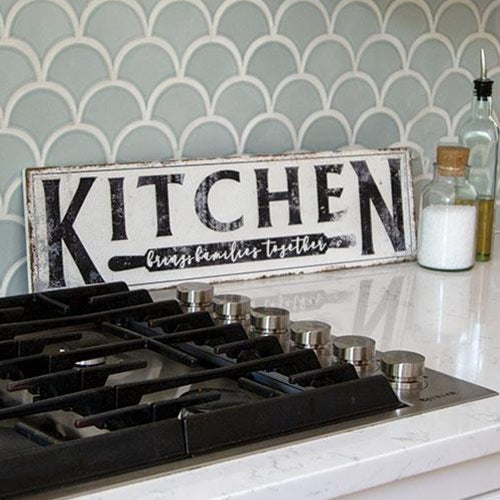Kitchen Brings Family Together 24" Distressed Metal Sign