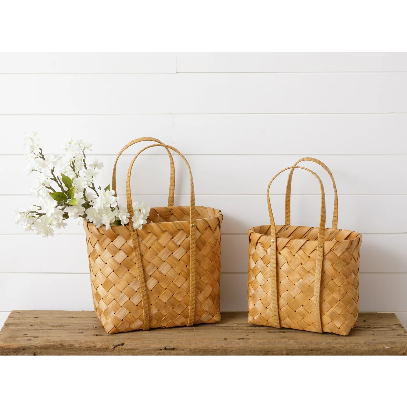 Chipwood Tote Baskets with Handles Set