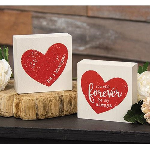 Set of 2 I Love You Red Heart 4" Wooden Blocks