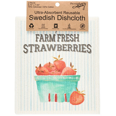 Set of 2 Farm Fresh Strawberries Swedish Dishcloth Set