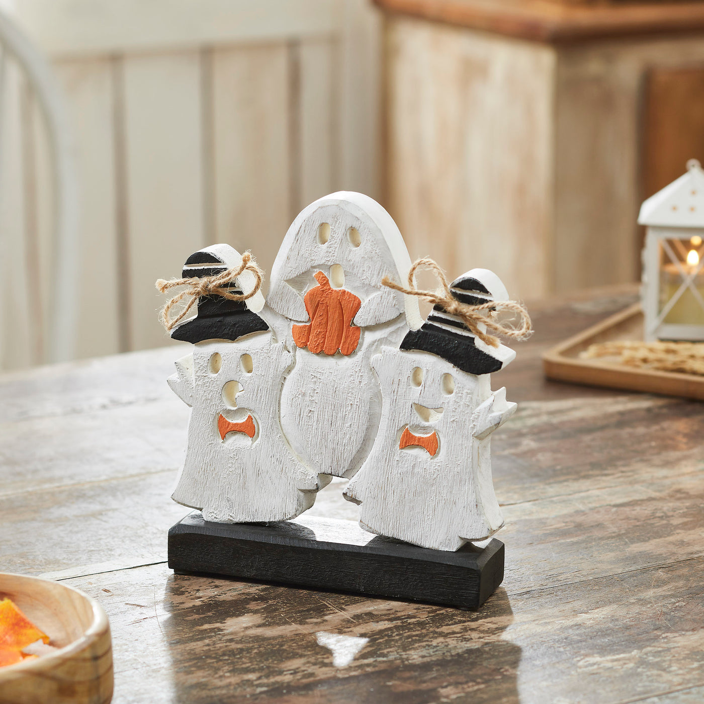 Trio of Ghosts Wooden Tabletop Halloween Decor