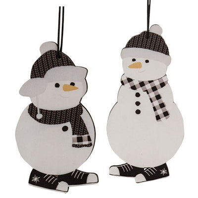 Set of 2 Black & White Snowman in Sneakers Ornaments