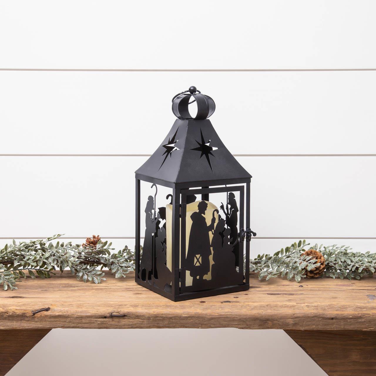 Nativity Silhouette Black Metal Lantern