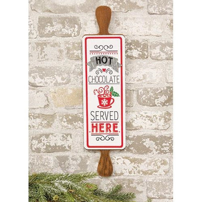 💙 Hot Chocolate Rolling Pin 18.75" Metal and Wood Sign