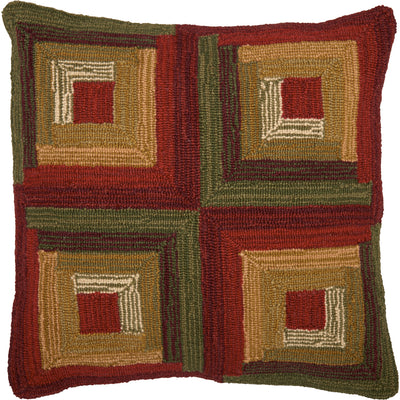 Tea Cabin Log Cabin 18" Hooked Pillow