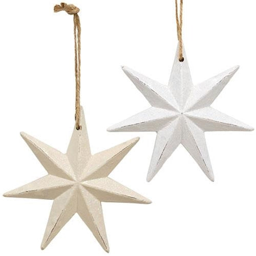 Set of 2 Distressed Wooden Moravian Star Ornaments