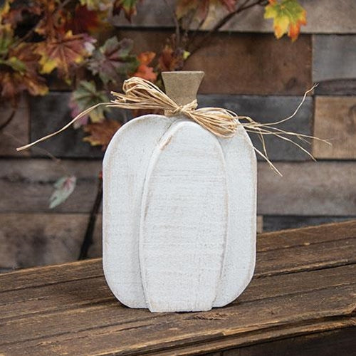 Rustic White Layered Wood Pumpkin Sitter 10.75" H