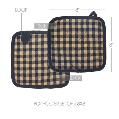 Set of 2 Black Check Pot Holders