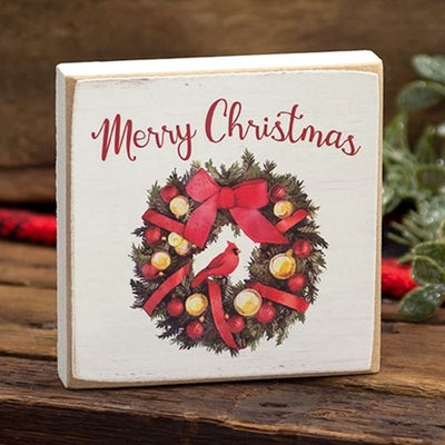 Merry Christmas Wreath 4" Small Square Block