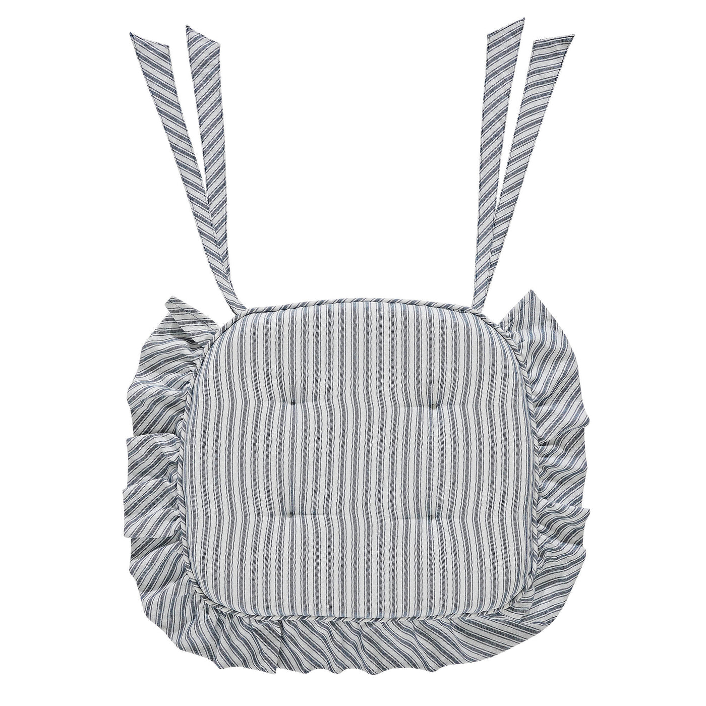 Sawyer Mill Blue Ticking Stripe Ruffled Chair Pad