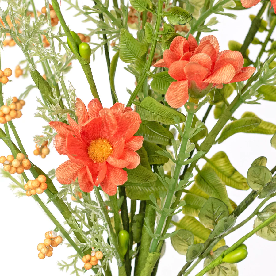 💙 Coran Orange Fabric Wildflower 18" Faux Floral Pick