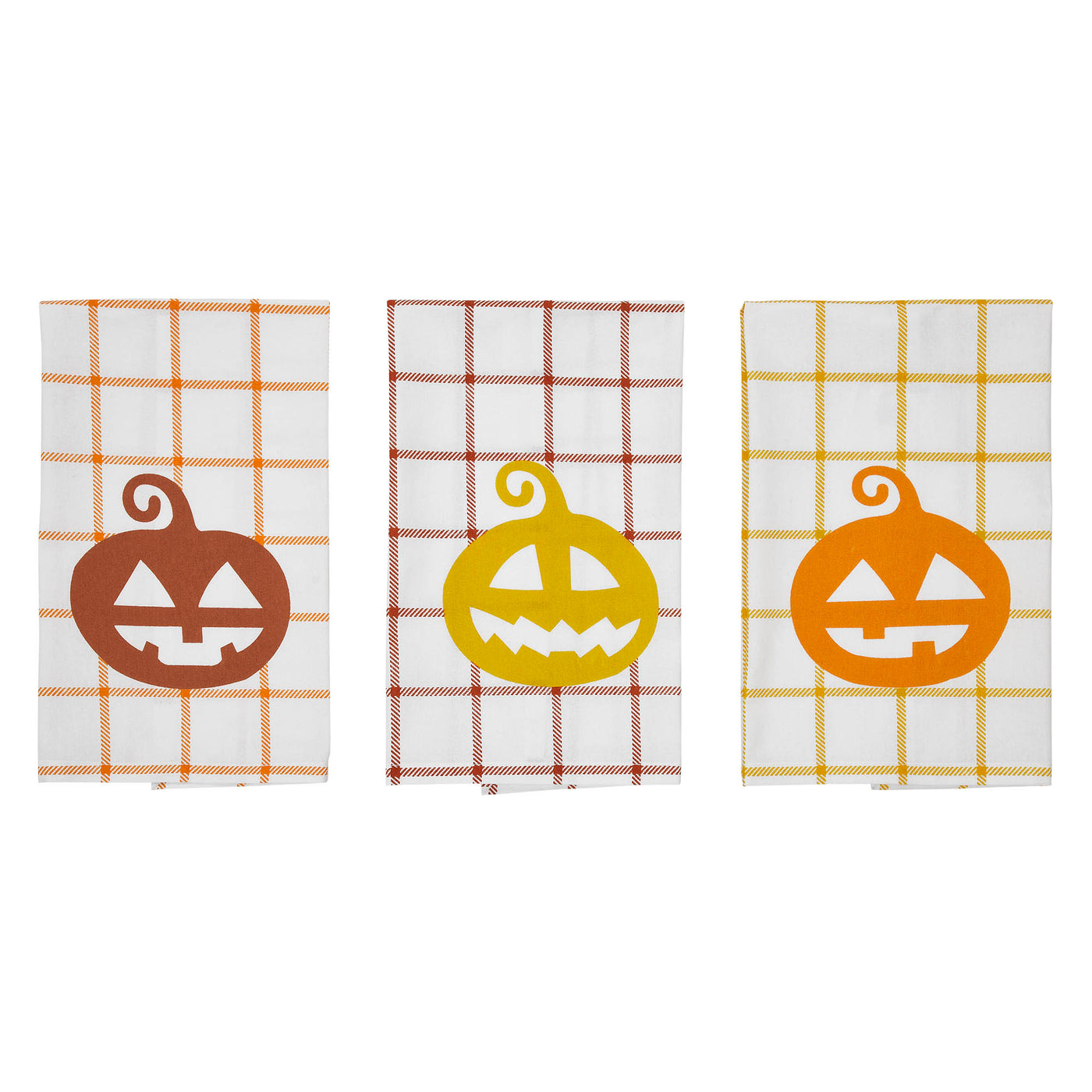 Set of 3 Country Halloween Jack O' Lanterns Tea Towels