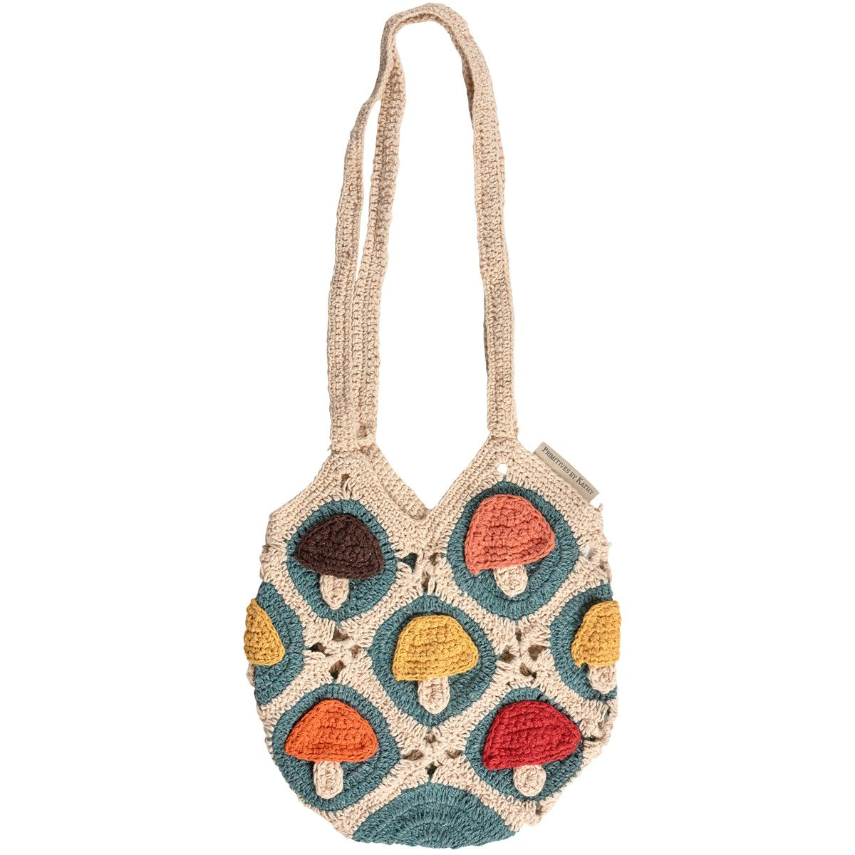 Crochet Mushroom Color Block Boho Tote Bag