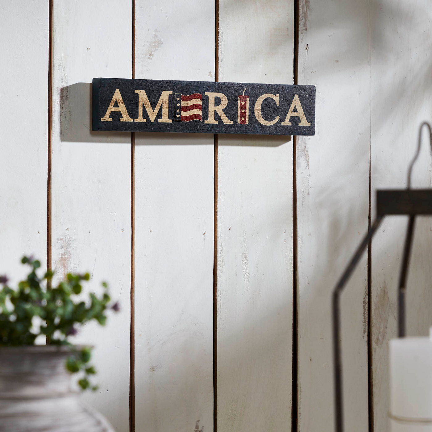 AMERICA Flag and Firecracker 14" Block Sign