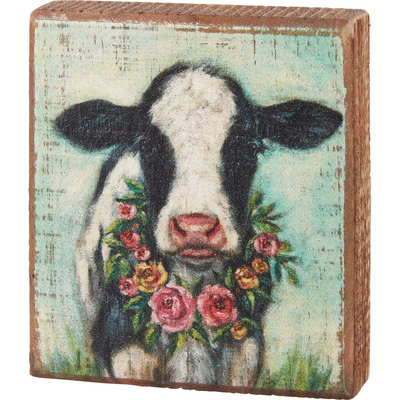 💙 Calf With Floral Wreath 4" Mini Block Sign