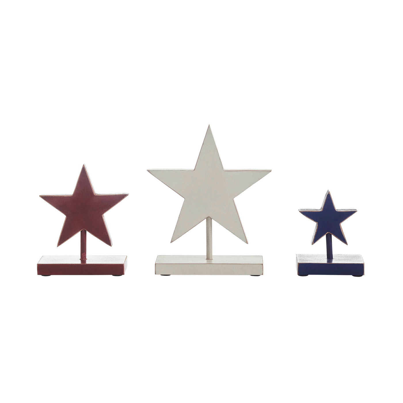 Set of 3 Red White and Blue Wooden Star Sitters