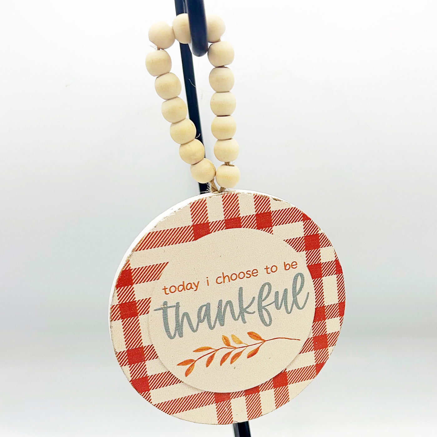 💙 Set of 2 Thankful and Gratitude Plaid Beaded Round Ornaments