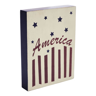 America Stars & Stripes 8" Wooden Block