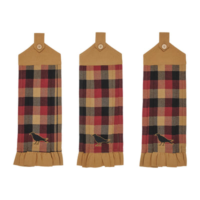 Set of 3 Heritage Farms Primitive Check Button Loop Tea Towels