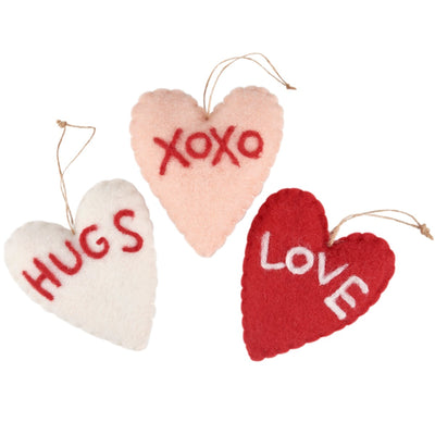 Set of 3 XOXO Heart Ornaments