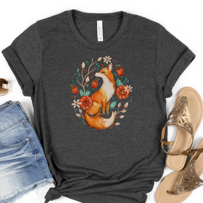 Graceful Fox and Flowers Cozy T-Shirt