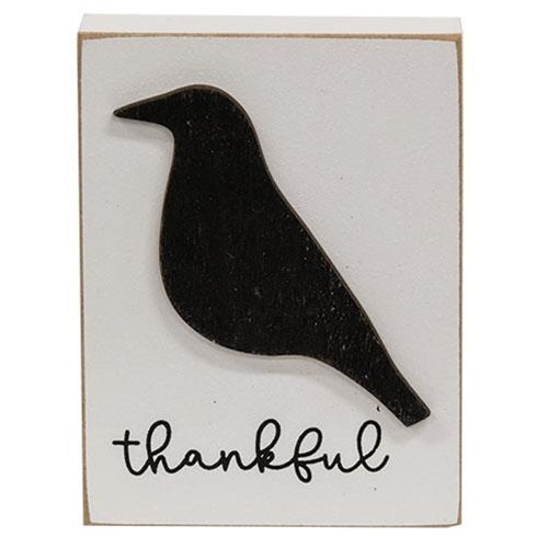 Thankful Crow Silhouette Mini Block Sign