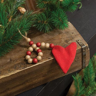 Red Beaded Stuffed Fabric Heart Ornament