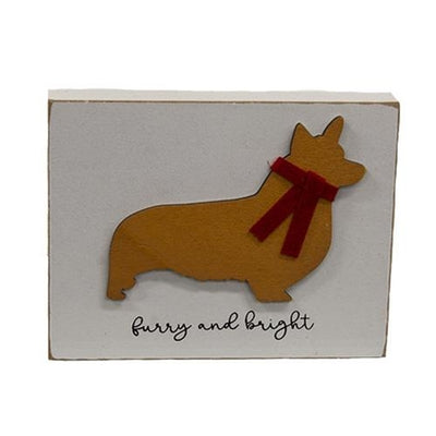 Furry and Bright Corgi Dog 4" Wooden Block Sign