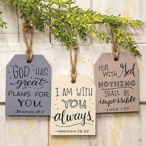 Set of 3 Words of Comfort Bible Verse Large Wooden Tag Signs.