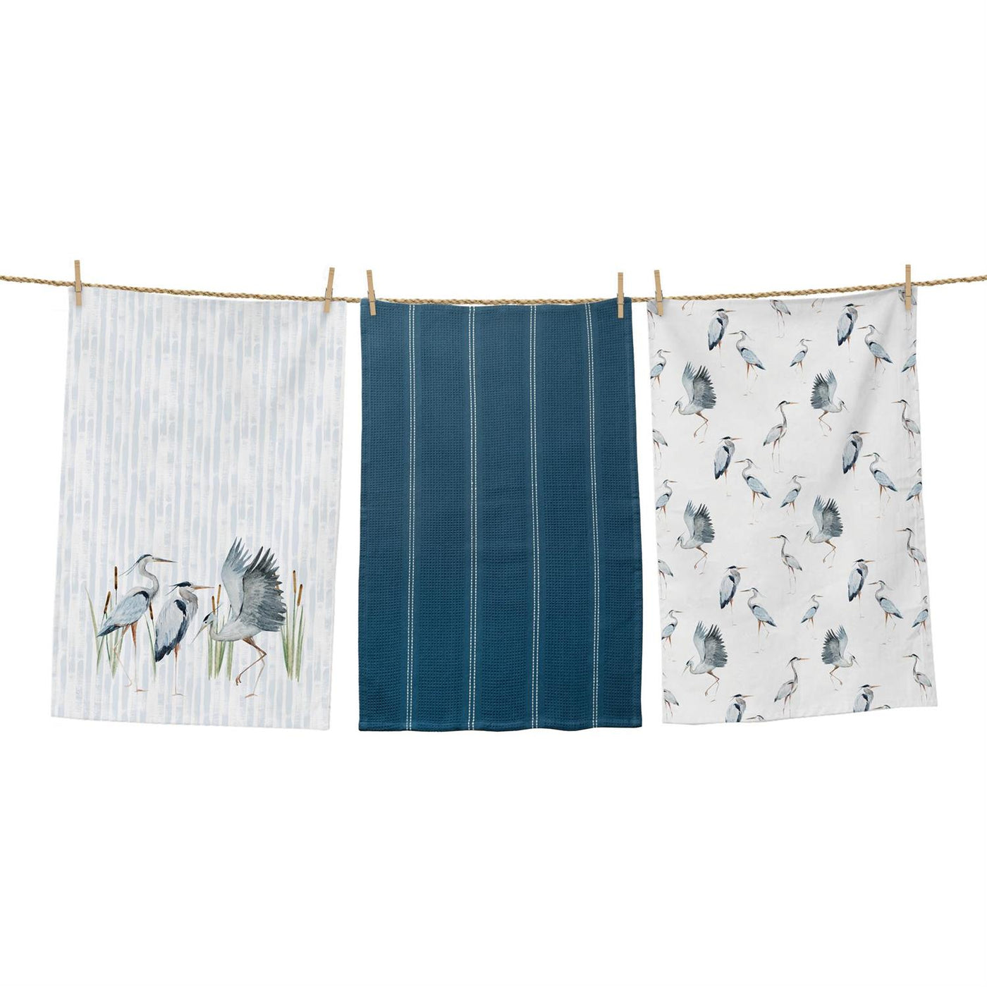 Set of 3 Blue Heron Dance Tea Towels