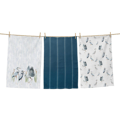 Set of 3 Blue Heron Dance Tea Towels