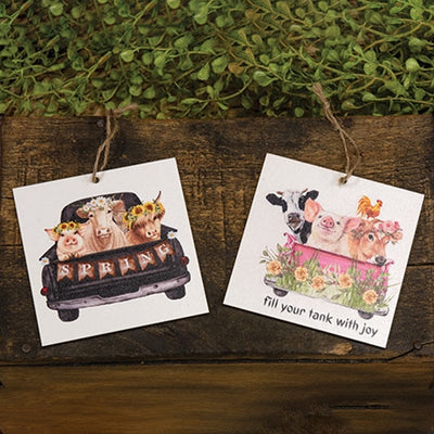 Set of 2 Barnyard Friends Spring Truck Ornaments