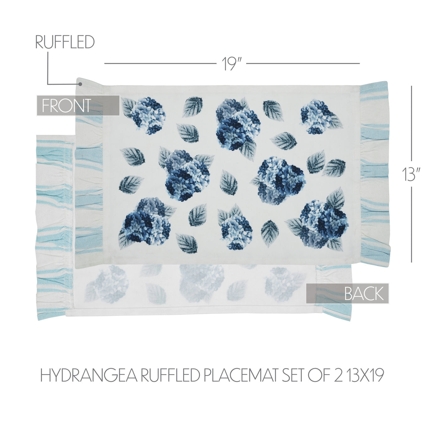 Set of 2 Blue Hydrangea Ruffled Placemats