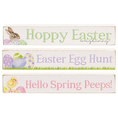 Set of 3 Happy Easter and Spring Mini Stick Signs