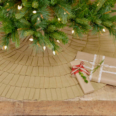 Festive Natural Burlap Ruffled Tree Skirt 48" diameter