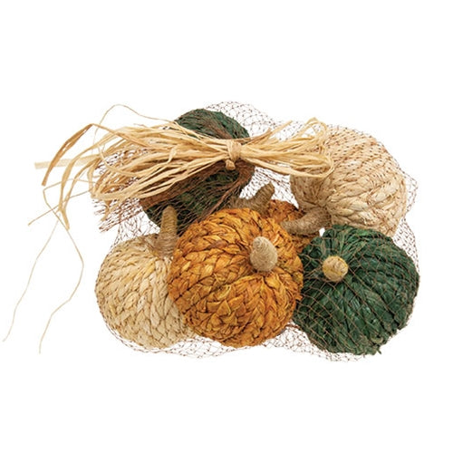 Set of 6 Braided Jute 3" Rustic Pumpkins
