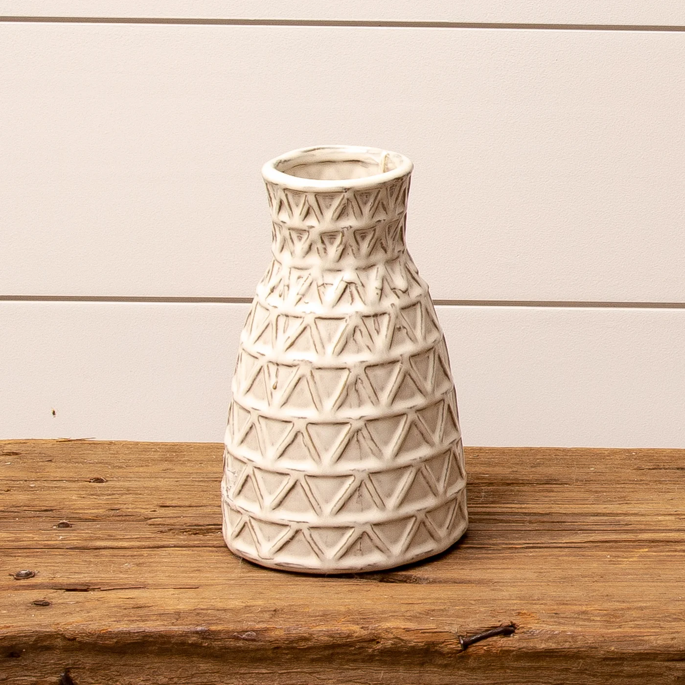 Cream Geometric 9" H Cottage Style Vase