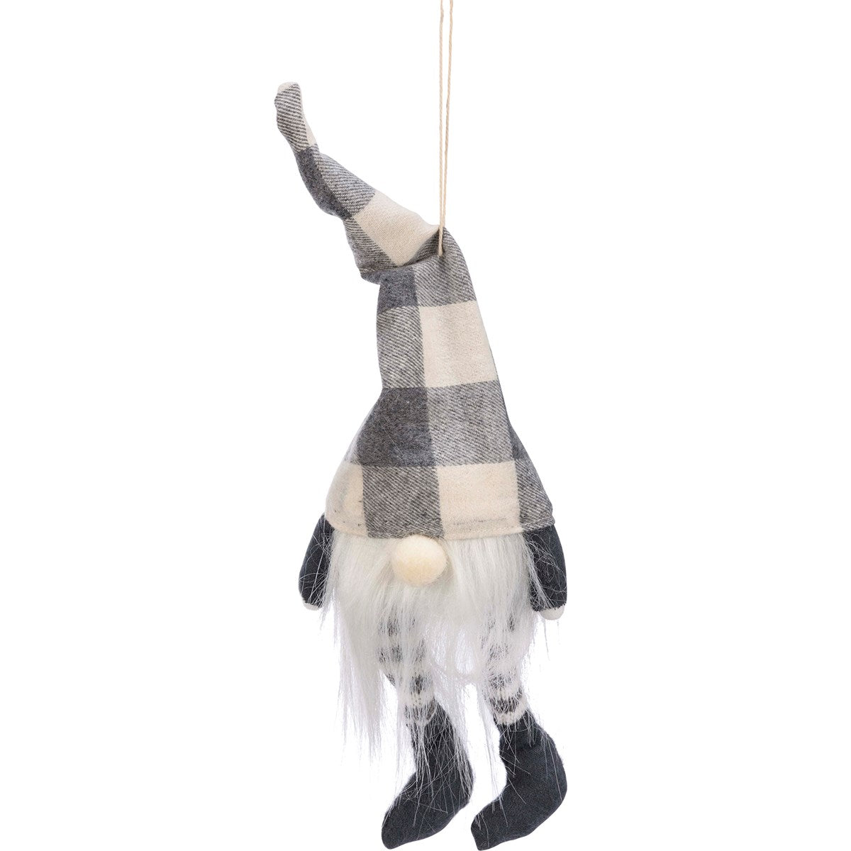 Lighted Grey Buffalo Check Gnome Ornament