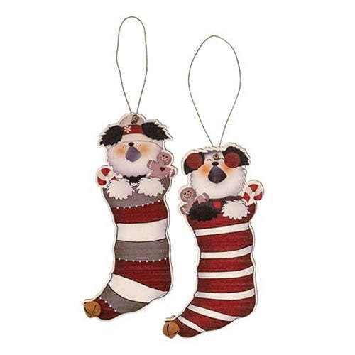 Set of 2 Puppy Jingle Bell Stocking Ornaments