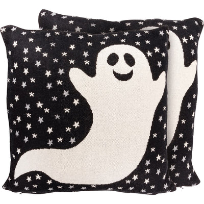 DAY 5 🎃 25 Days of SUMMERWEEN Ghost and Stars 18" Machine Knit Accent Halloween Pillow