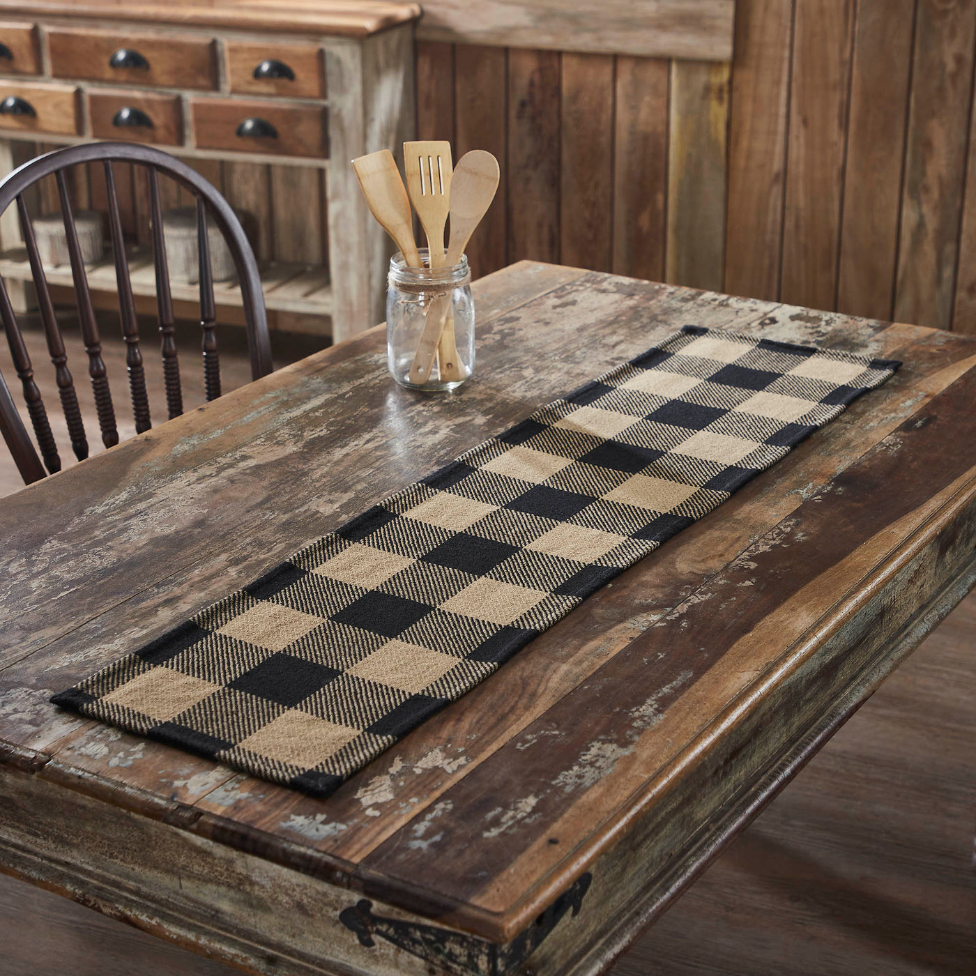 Black and Tan Check 48" Table Runner