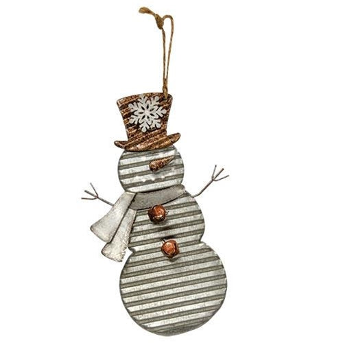 Corrugated Metal Jingle Snowman Ornament