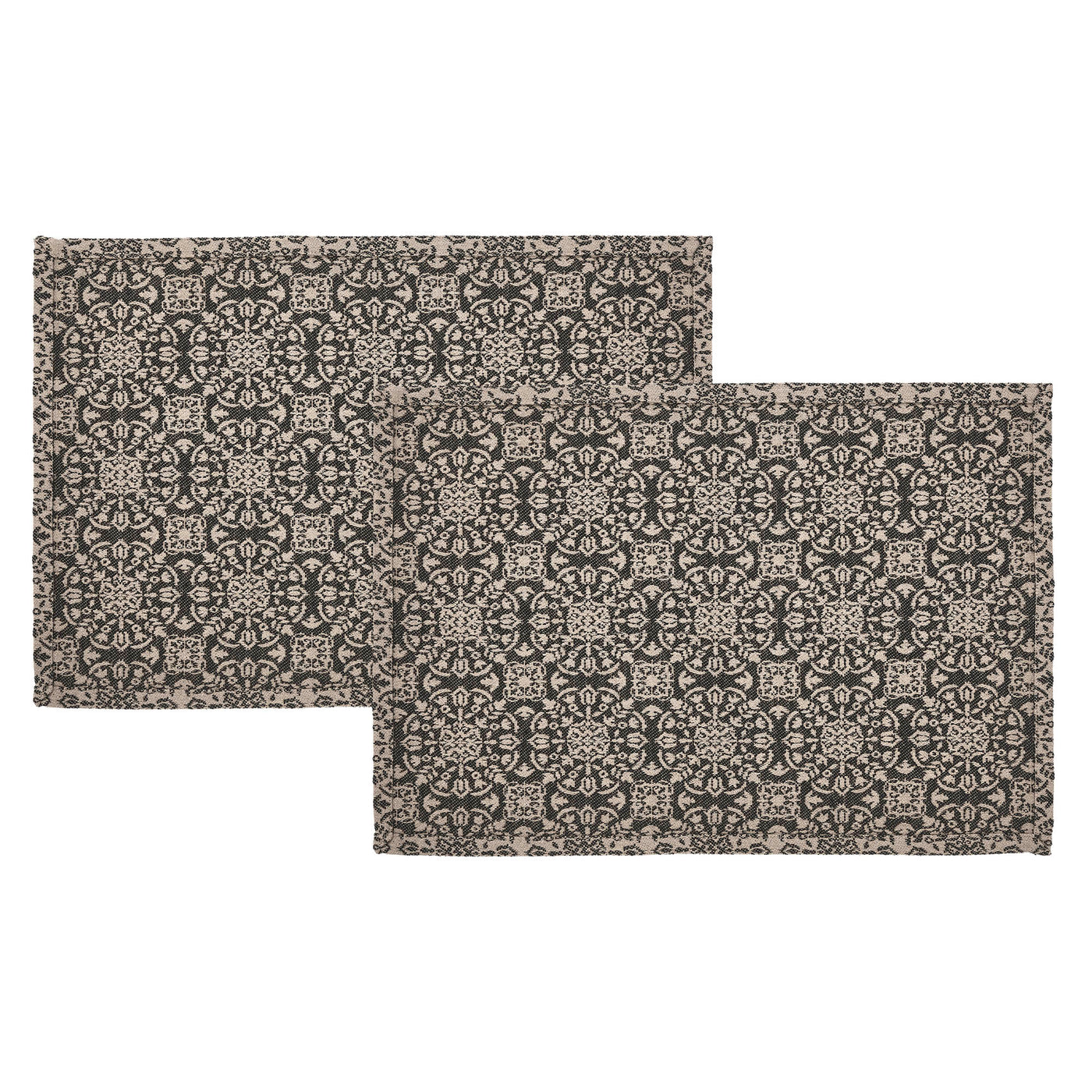 Set of 2 Custom House Black Tan Jacquard Placemats