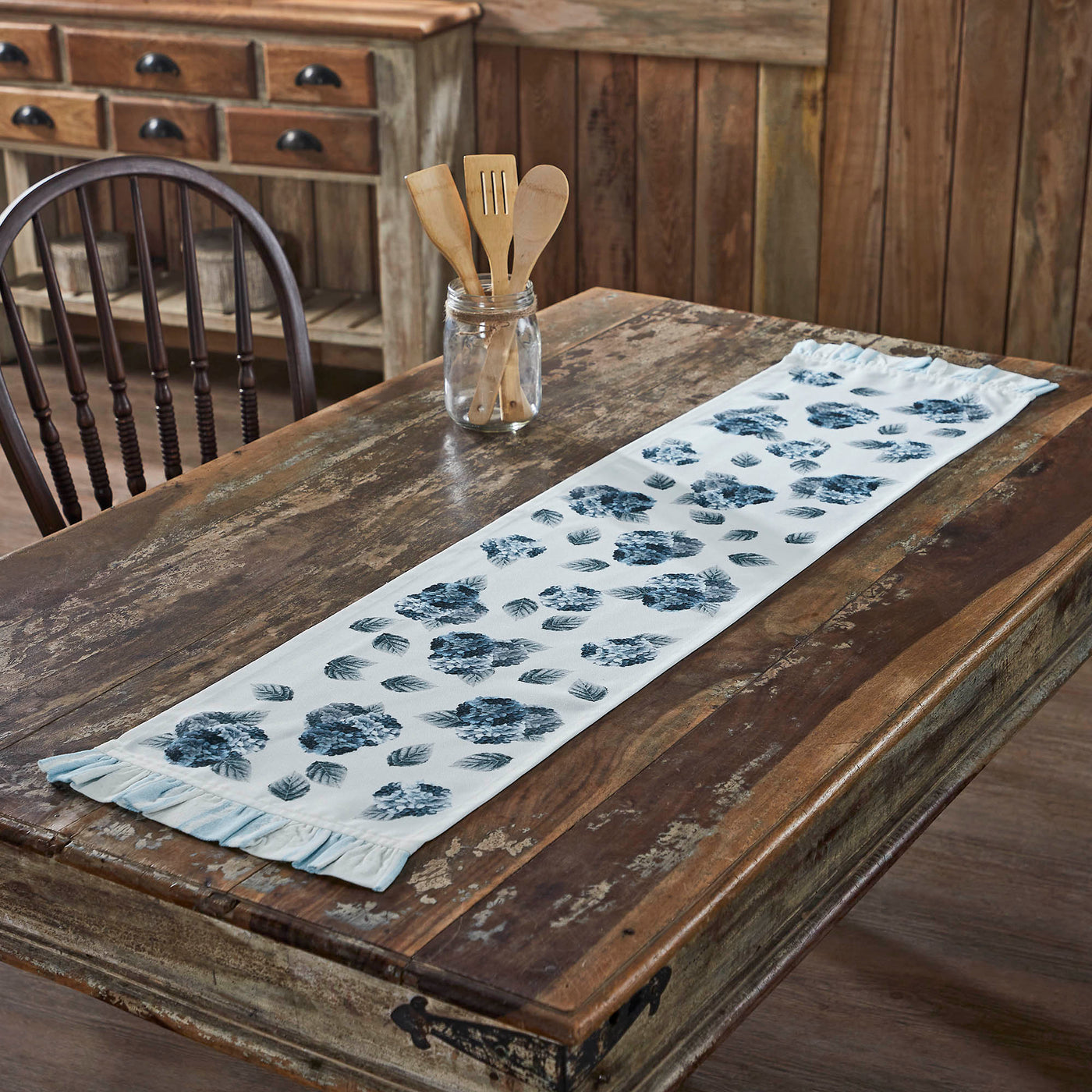 Blue Hydrangea Ruffled 48" Table Runner