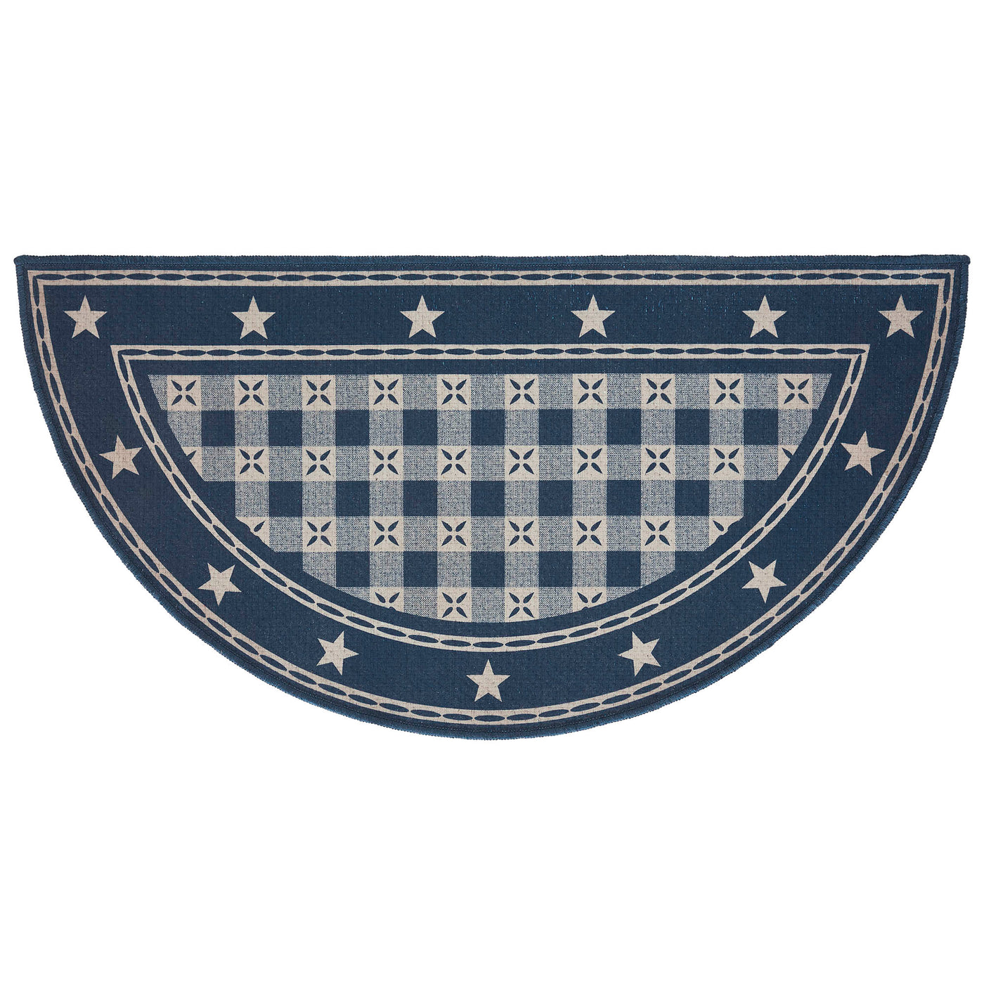 My Country Indoor/Outdoor Blue and Tan Rug Half Circle 16.5" x 33"