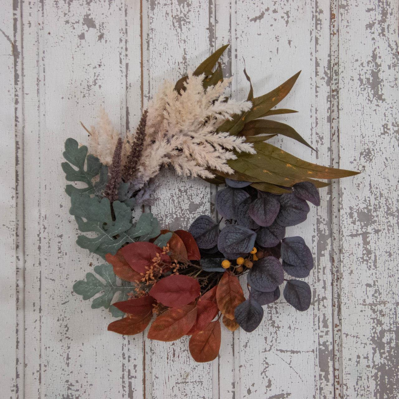 Faux Fall Foliage in Twig Wreath 18"