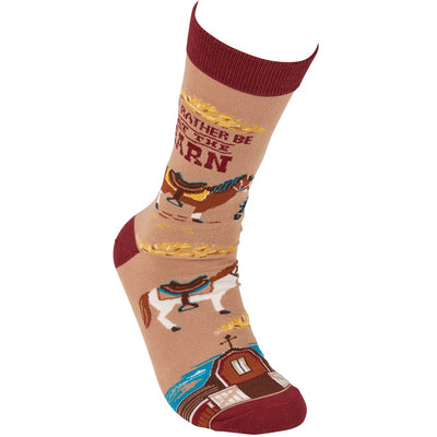 Rather Be At The Barn Horse Fun Novelty Socks