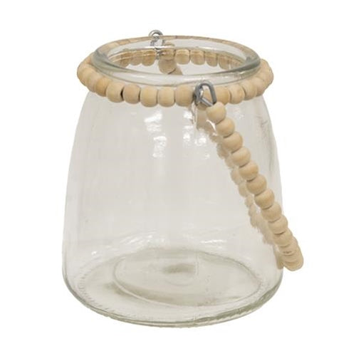 Tapered Glass Jar with Natural Beaded Handle 5.25" H